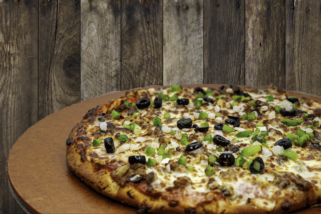 Pepperoni, Italian Sausage, Mushrooms, Green Peppers, Onions, Black Olives on our zesty red sauce